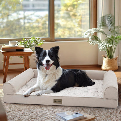 Luxury Velvet & Linen Dog Bed with Armrest