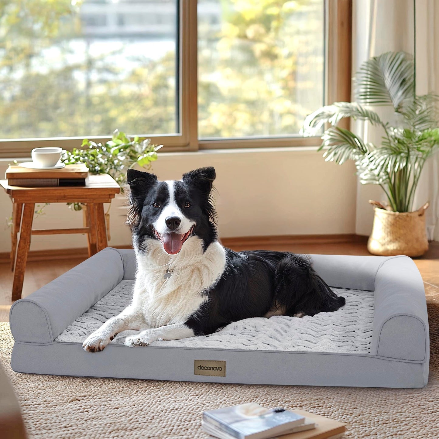 Luxury Velvet & Linen Dog Bed with Armrest