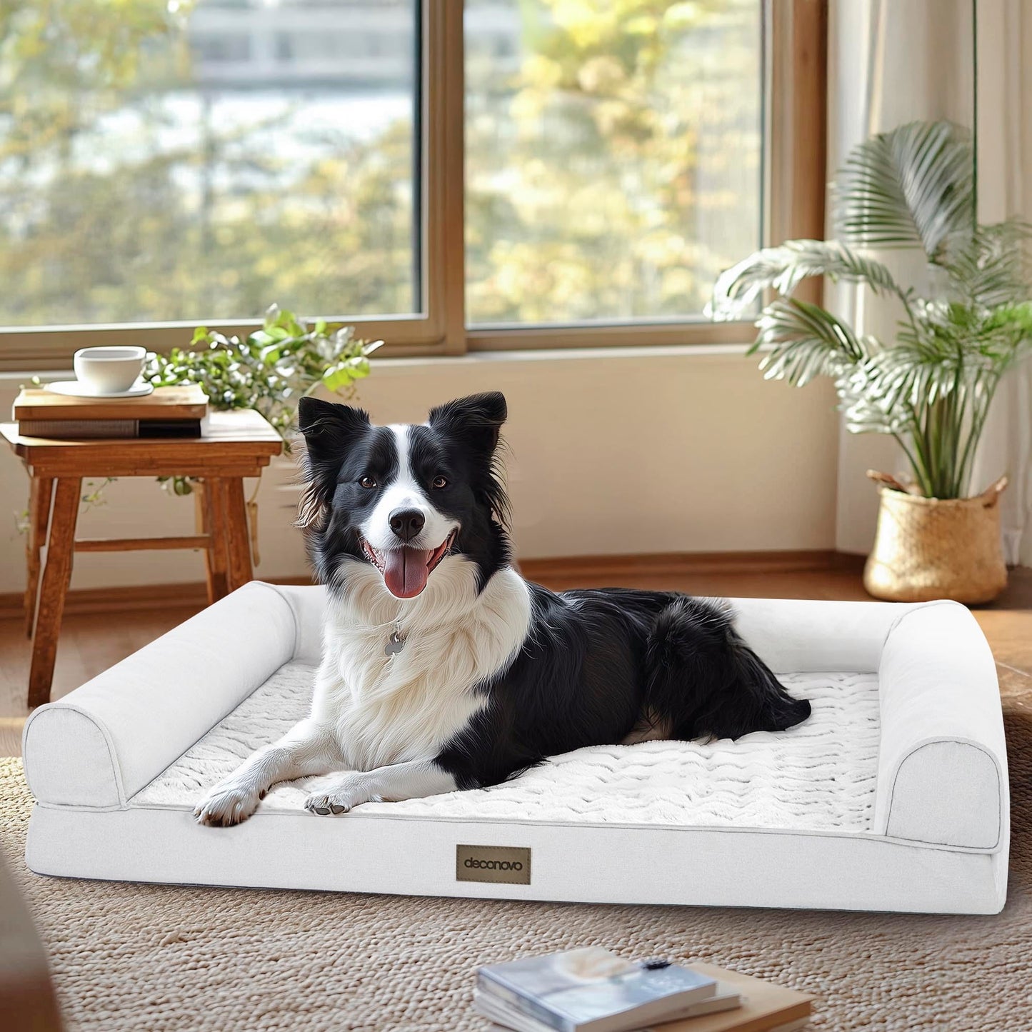Luxury Velvet & Linen Dog Bed with Armrest